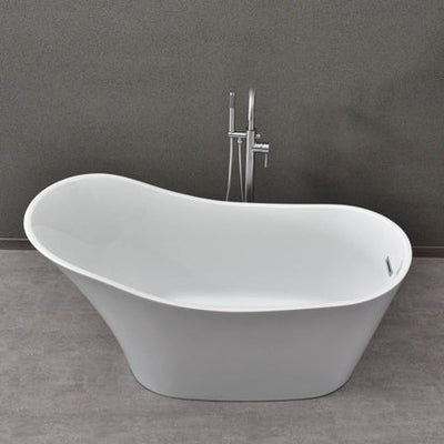 WoodBridge B0029 59" White Acrylic Freestanding Soaking Bathtub With Chrome Drain and Overflow