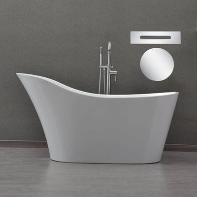 WoodBridge B0029 59" White Acrylic Freestanding Soaking Bathtub With Chrome Drain and Overflow