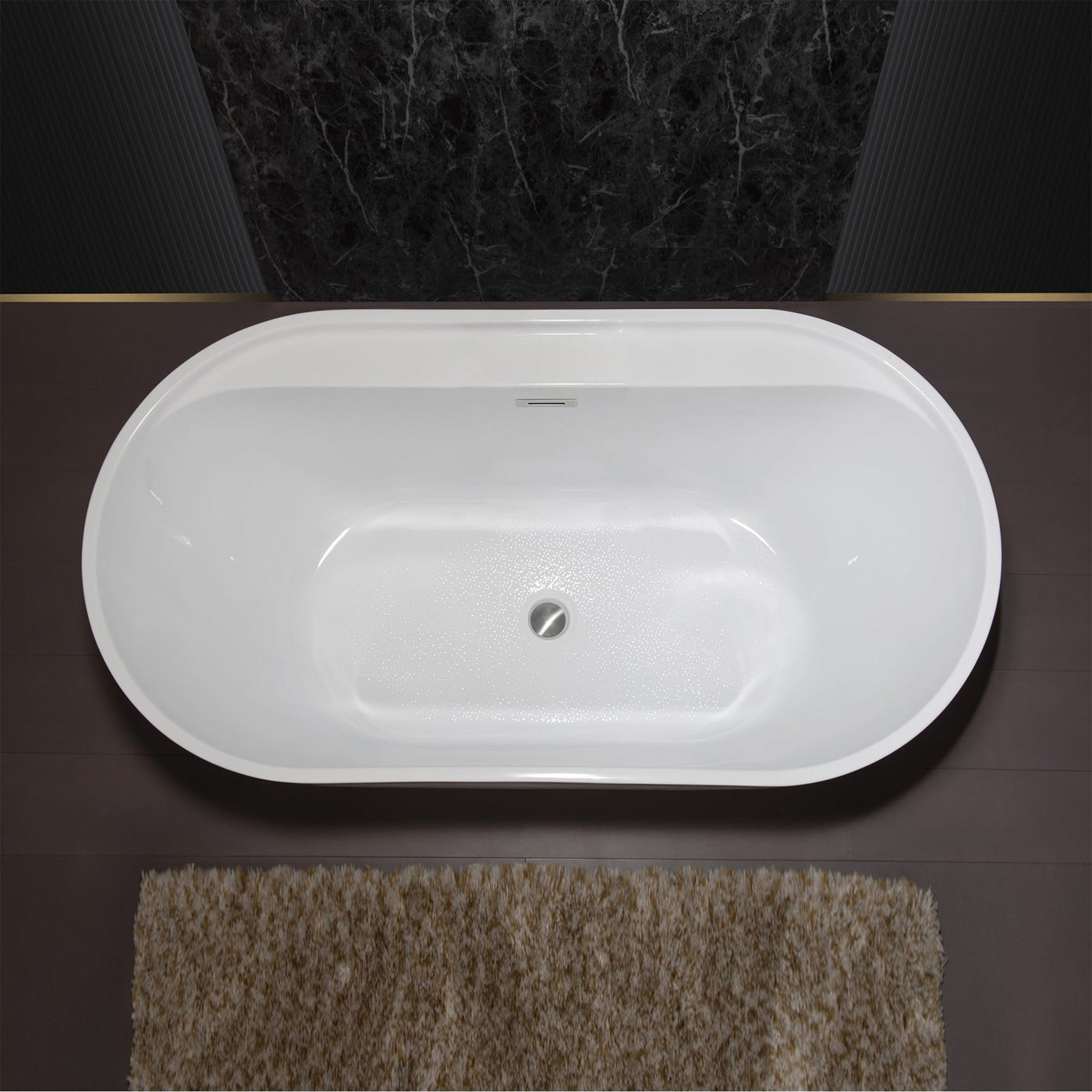 WoodBridge B0064 59" White Acrylic Freestanding Contemporary Soaking Bathtub With Chrome Overflow and Drain