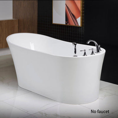 WoodBridge B0083 59" White Acrylic Freestanding Soaking Bathtub With Chrome Drain and Overflow