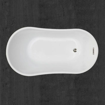 WoodBridge B1807 54" Black Acrylic Freestanding Contemporary Soaking Tub With Brushed Nickel Overflow and Drain