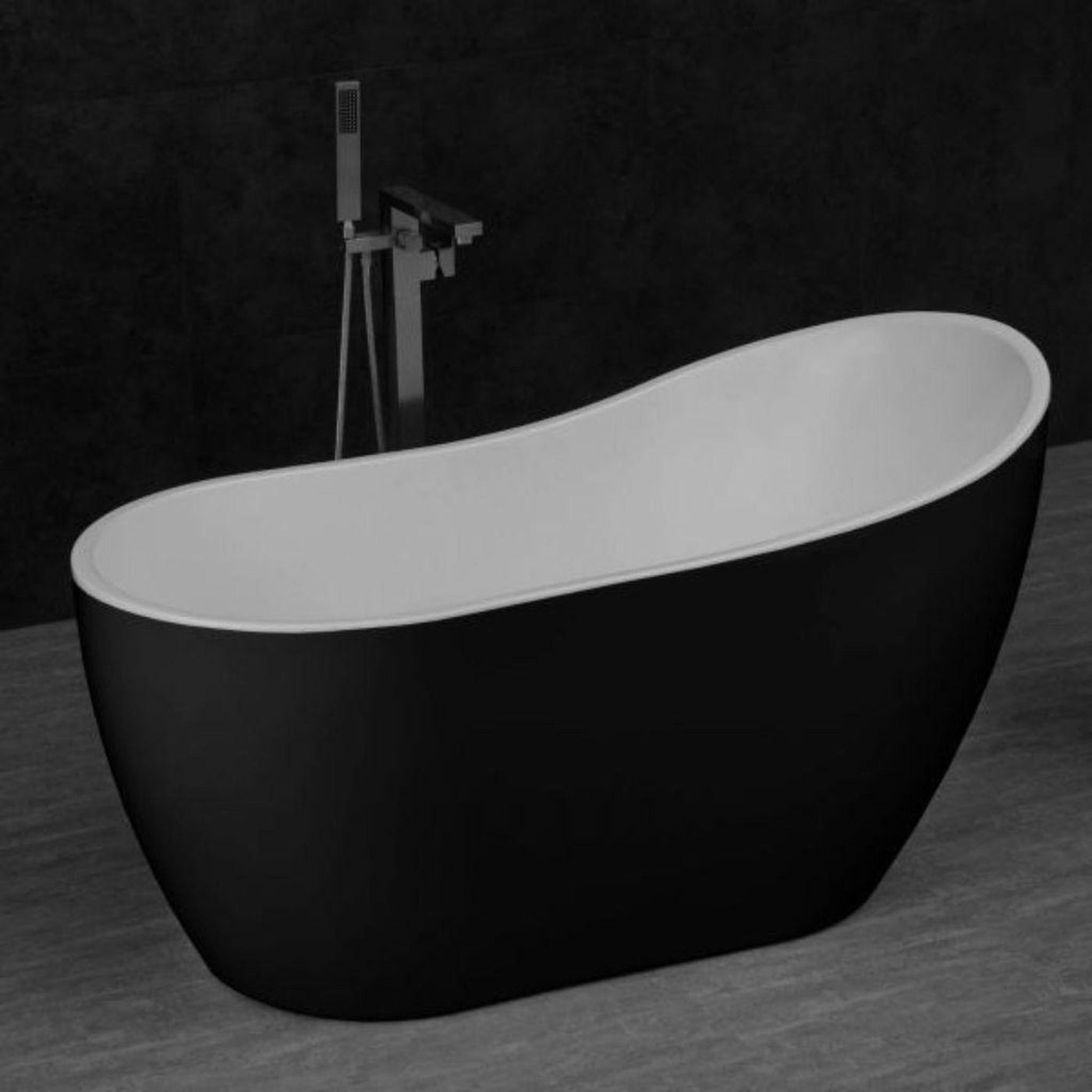 WoodBridge B1807 54" Black Acrylic Freestanding Contemporary Soaking Tub With Brushed Nickel Overflow and Drain