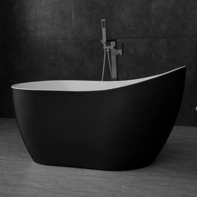 WoodBridge B1807 54" Black Acrylic Freestanding Contemporary Soaking Tub With Brushed Nickel Overflow and Drain