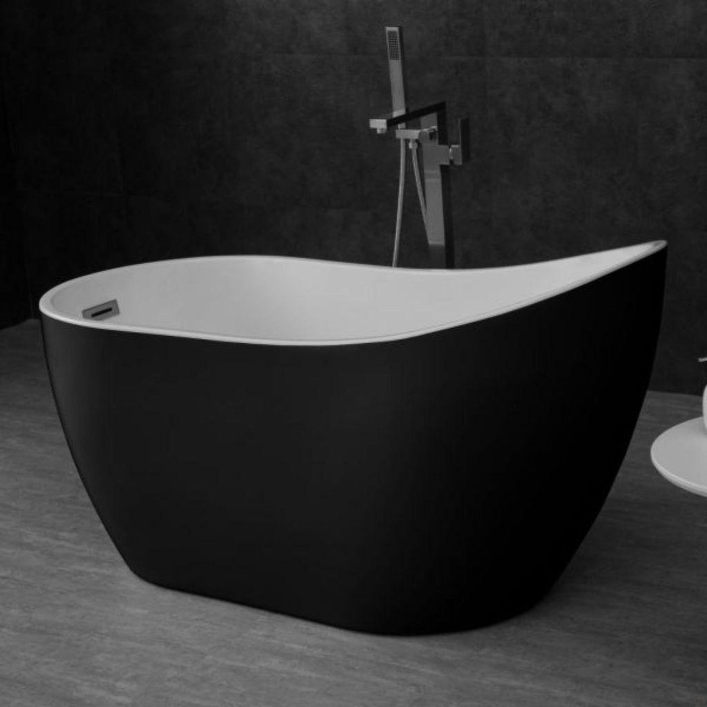 WoodBridge B1807 54" Black Acrylic Freestanding Contemporary Soaking Tub With Brushed Nickel Overflow and Drain