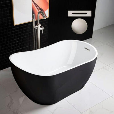 WoodBridge B1807 54" Black Acrylic Freestanding Contemporary Soaking Tub With Brushed Nickel Overflow and Drain