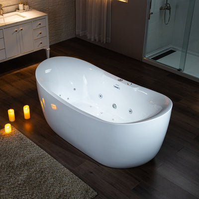 WoodBridge BJ400+F0041CH 72" White Whirlpool and Air Bath Heated Soaking Combination Tub With Adjustable Speed Air Blower, Tub Filler and LED Control Panel