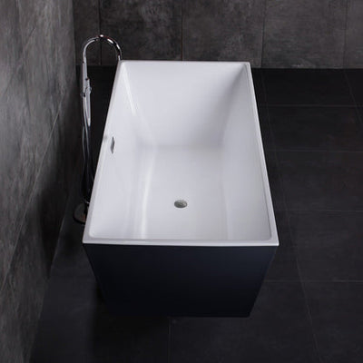 WoodBridge BTA1812 67" Black Acrylic Freestanding Soaking Bathtub With Brushed Nickel Drain and Overflow