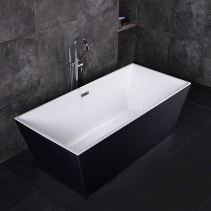 WoodBridge BTA1812 67" Black Acrylic Freestanding Soaking Bathtub With Brushed Nickel Drain and Overflow