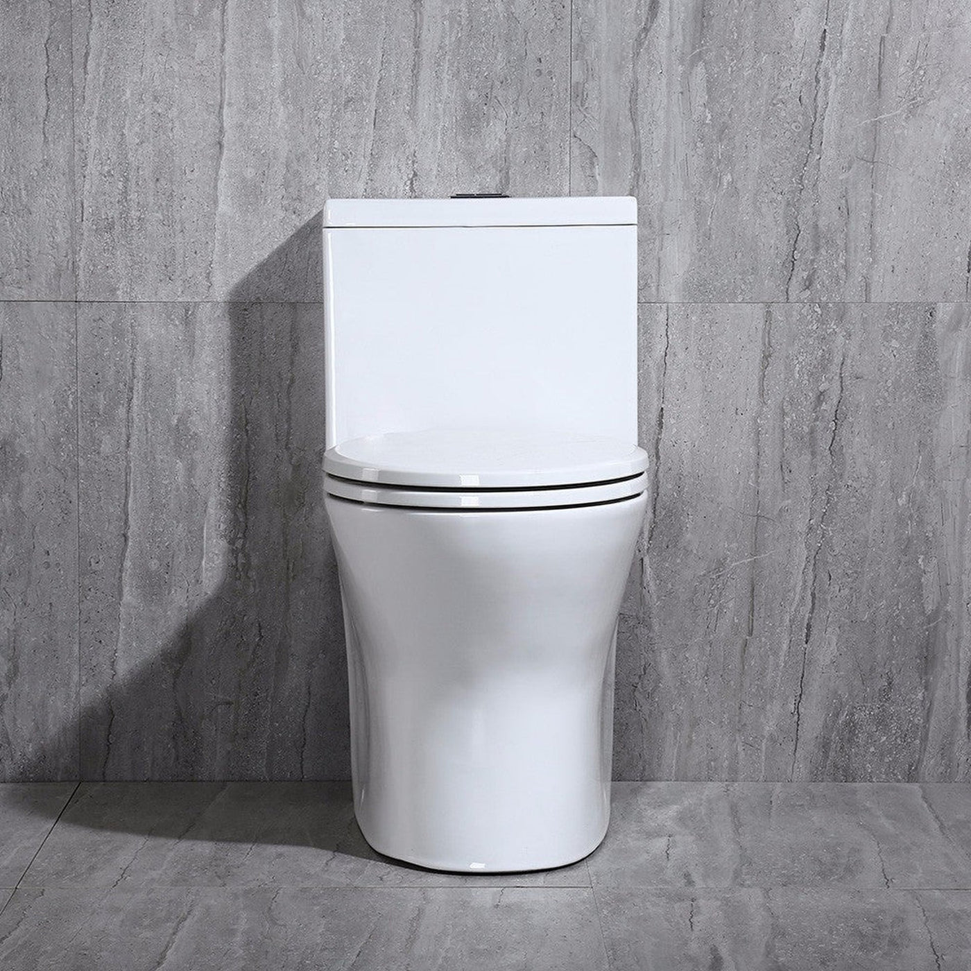 WoodBridge T0031-CH White Short Compact Tiny One Piece Toilet With Soft Closing Seat and Chrome Finish Button