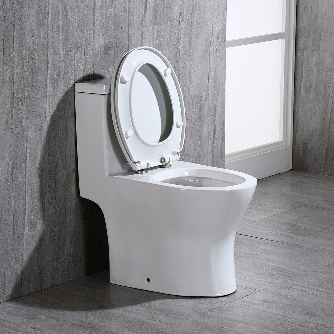 WoodBridge T0031-CH White Short Compact Tiny One Piece Toilet With Soft Closing Seat and Chrome Finish Button