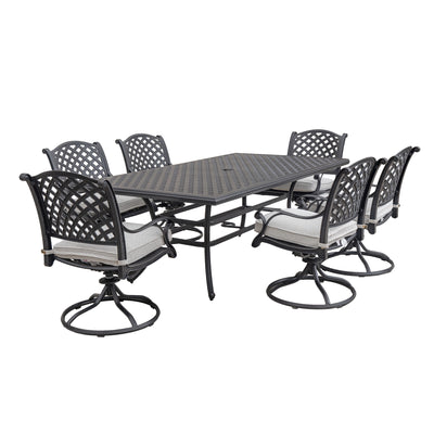 Stylish Outdoor 7-Piece Aluminum Dining Set with Cushion, Sandstorm