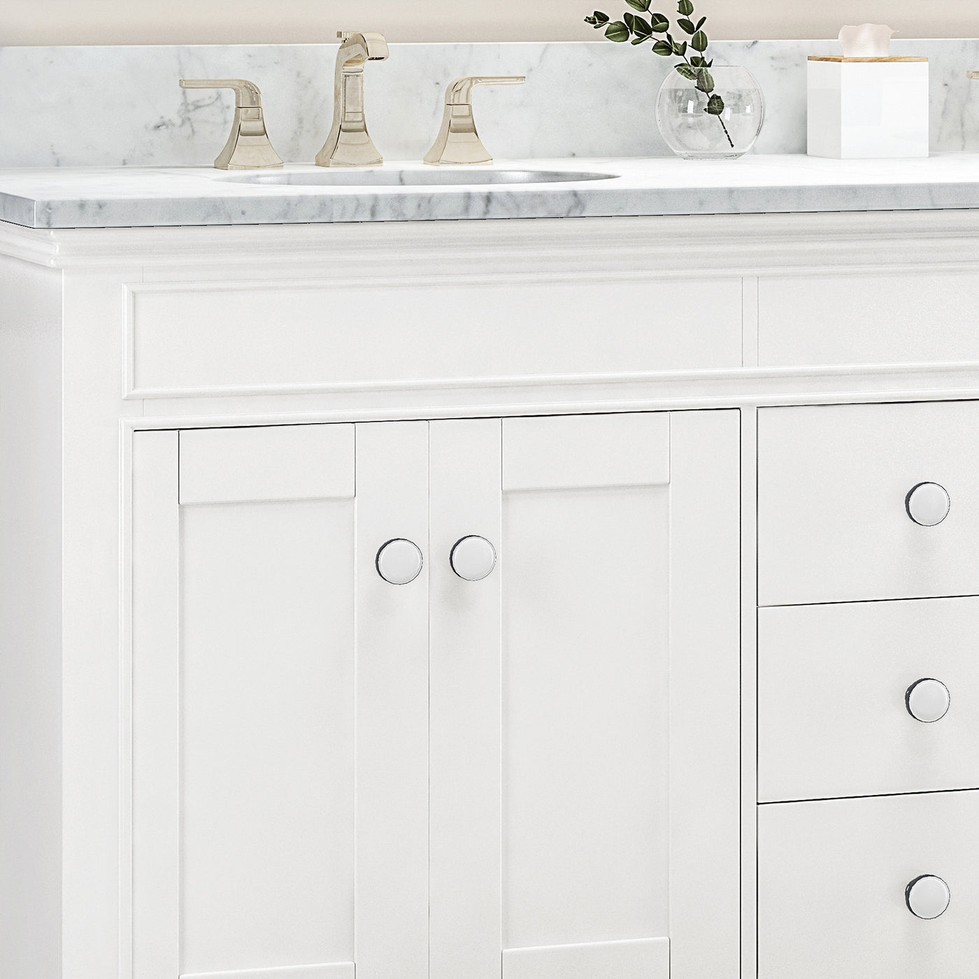 61'' Bathroom Vanity with Marble Top & Double Ceramic Sinks, 3 Drawers, 4 Doors, White