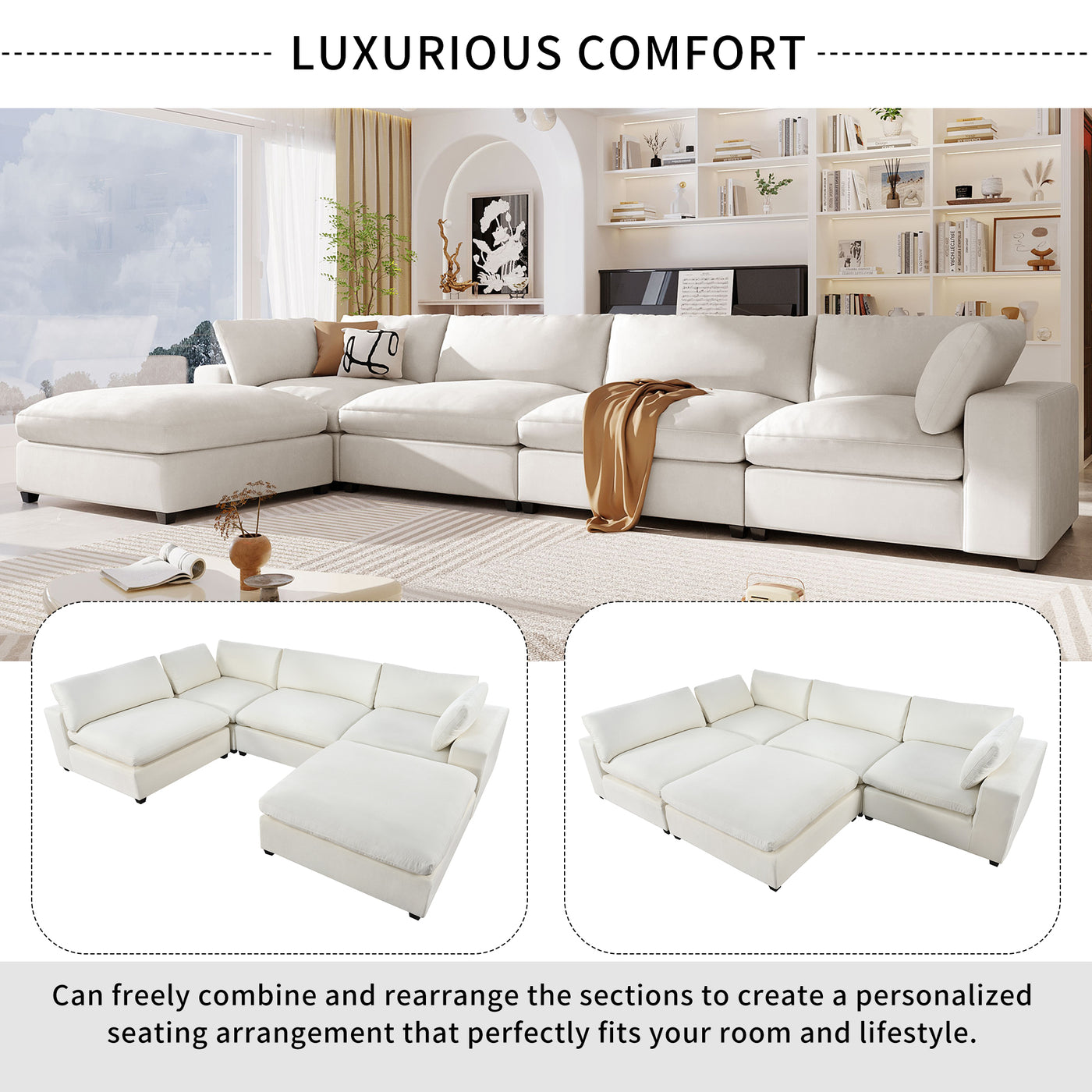 U-style Upholstered Oversize Modular Sofa with Removable Ottoman,Sectional sofa for Living Room Apartment(5-Seater)