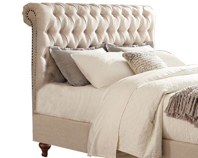 Wooden California King Size Bed with Button Tufted Headboard, Beige