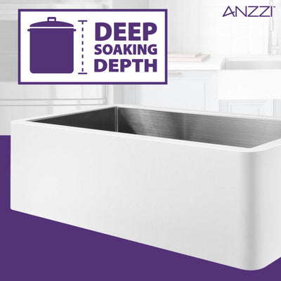 ANZZI Nepal Series Farmhouse Solid Surface 33 in. 0-Hole Single Bowl Kitchen Sink with Stainless Steel Interior K-AZ270-A1