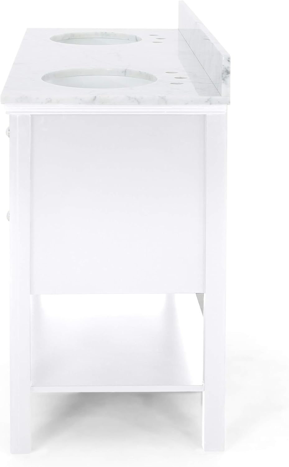 61'' Bathroom Vanity with Marble Top & Double Ceramic Sinks, 4 Drawers, Open Shelf, White