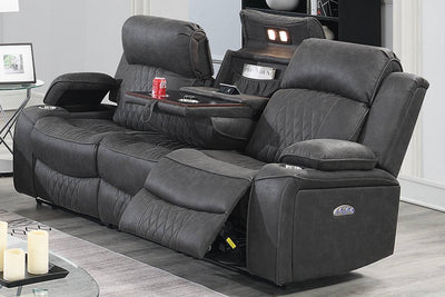 Power Motion Sofa 1pc Contemporary Charcoal Color Gel Leatherette Storage Arms w Cup Holder Living Room Furniture