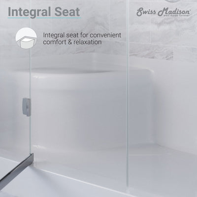 Swiss Madison Aquatique 60" x 32" Single Threshold Shower Base With Right Hand Drain and Integral Left Hand Seat in White SM-SB538W