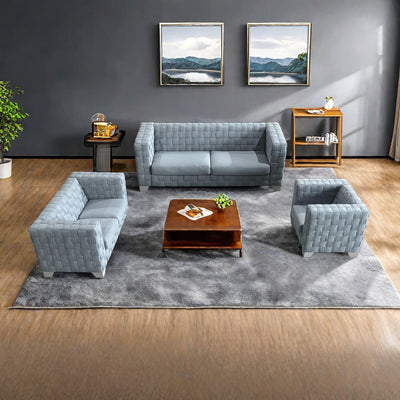 FX-D1 SOFA SET Include Chair Loveseat And Sofa Light Blue ColorLinen &  White color sofa legs