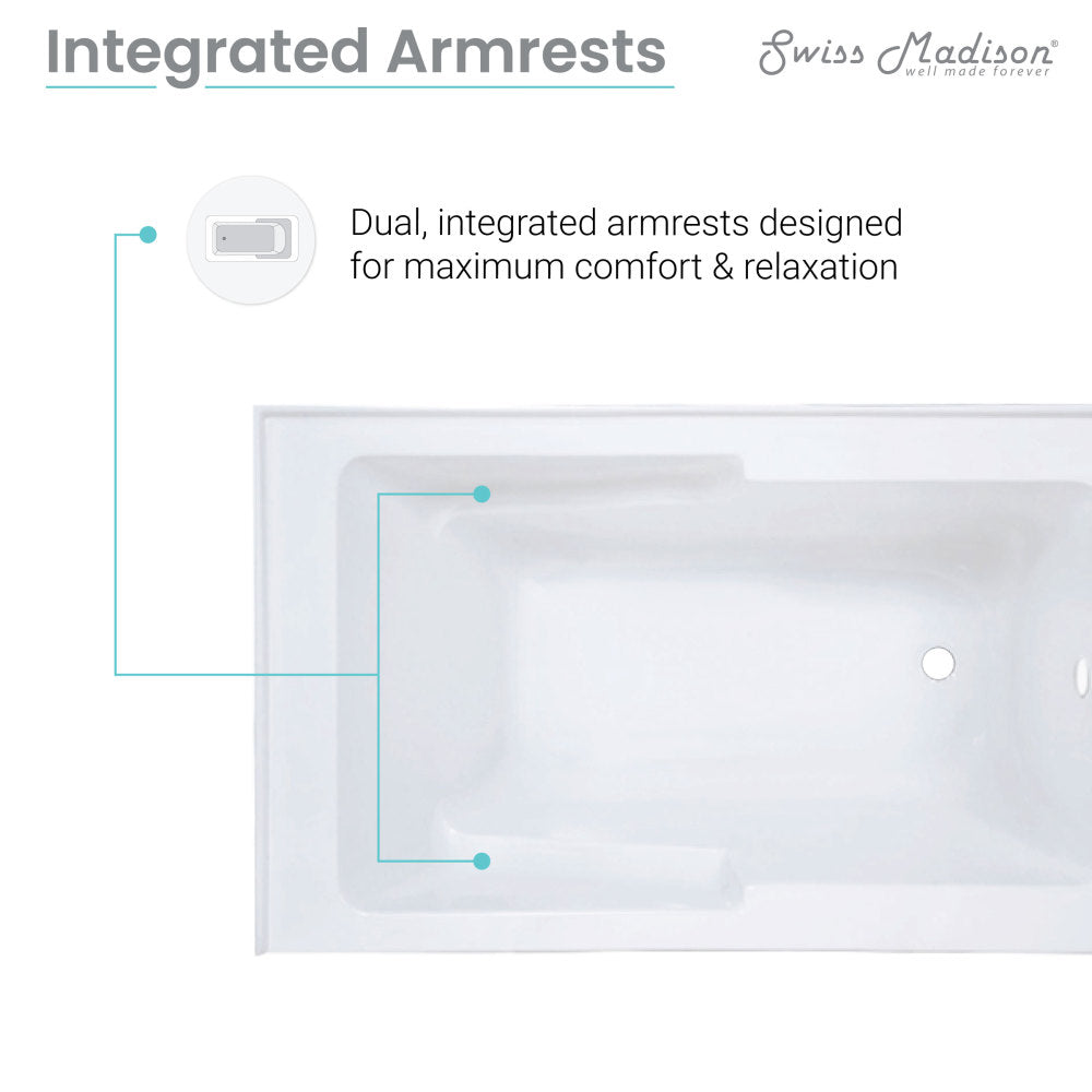 Swiss Madison Voltaire 54" x 30" Right-Hand Drain Alcove Bathtub with Apron & Armrest SM-AB550