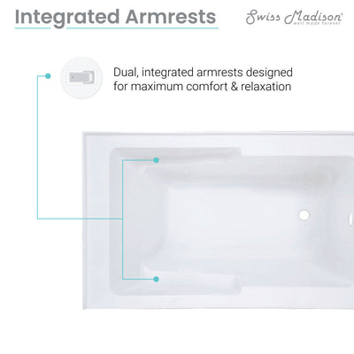 Swiss Madison Voltaire 54" x 30" Right-Hand Drain Alcove Bathtub with Apron & Armrest SM-AB550