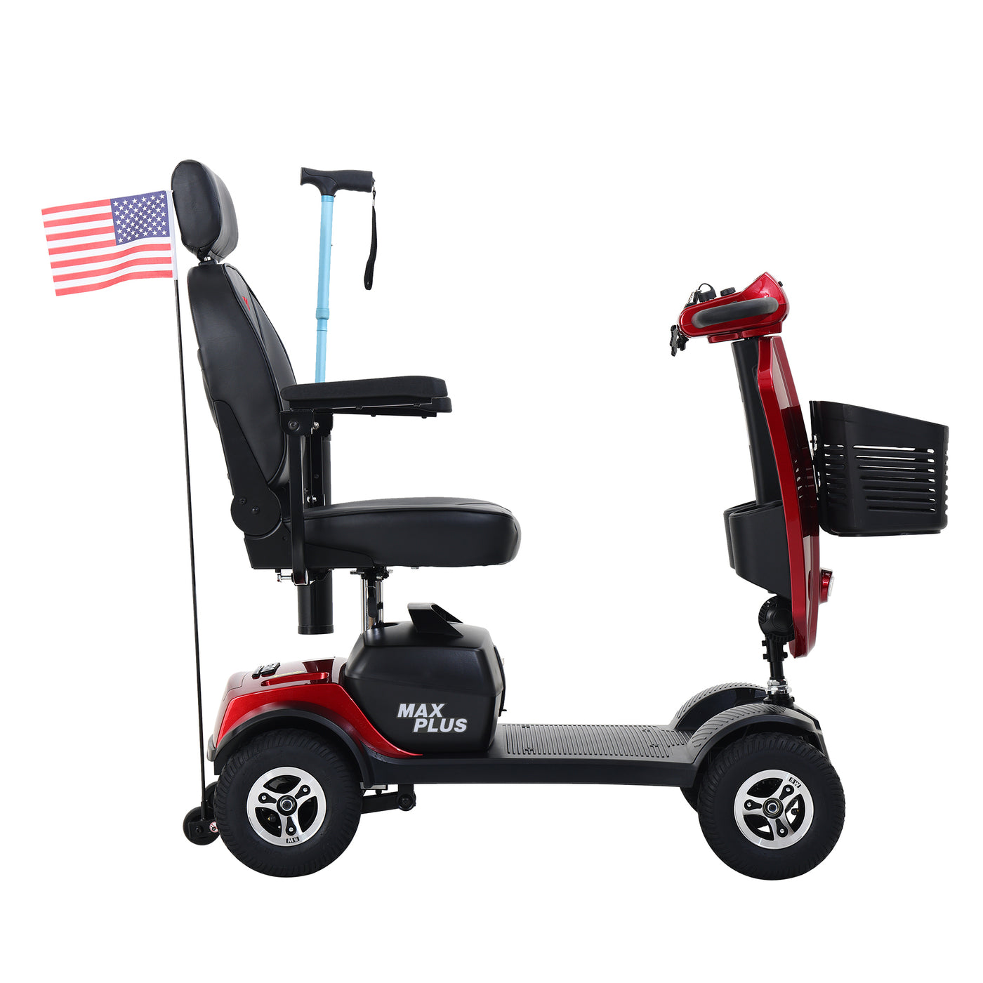 MAX PLUS RED 4 Wheels Outdoor Compact Mobility Scooter with 2pcs*20AH Lead acid Battery, 16 Miles, Cup Holders & USB charger Port