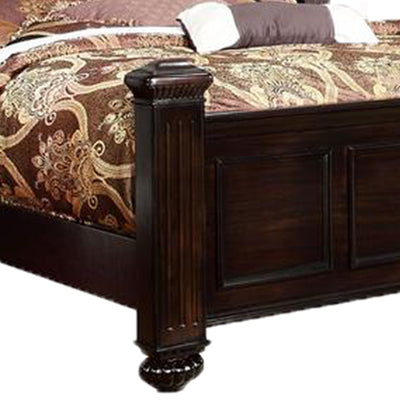 Transitional Style Eastern King Wooden Bed with Bun Feet, Brown