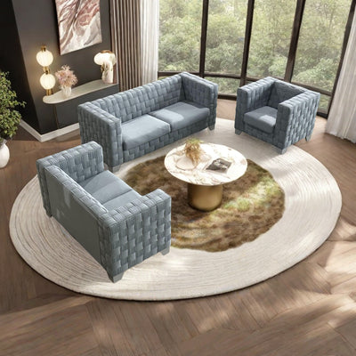 FX-D1 SOFA SET Include Chair Loveseat And Sofa Light Blue ColorLinen &  White color sofa legs