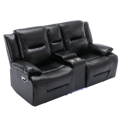 Home Theater Recliner Set Manual Recliner Chair with a LED Light Strip Two Built-in Cup Holders for Living Room,Bedroom, Black ,