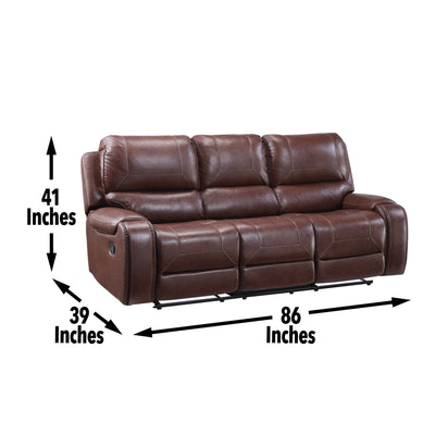 Keily - 3 Piece Manual Reclining Living Room Set In Faux Leather - Dark Brown