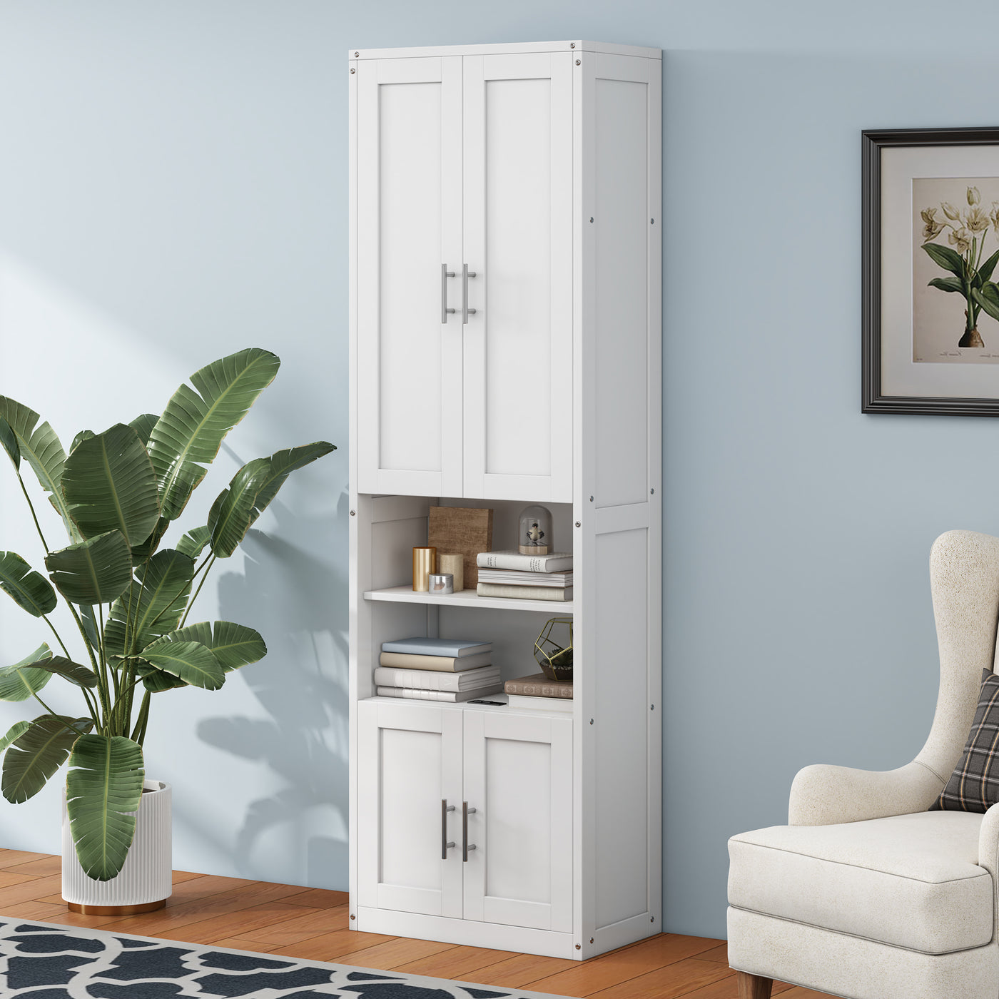 Full Size Murphy Bed with 2 Side Cabinet Storage Shelves, 61.5-inch Cabinet Bed Folding Wall Bed with Desk Combo Perfect for Guest Room, Study, Office,White(old sku:BS400609AAC)