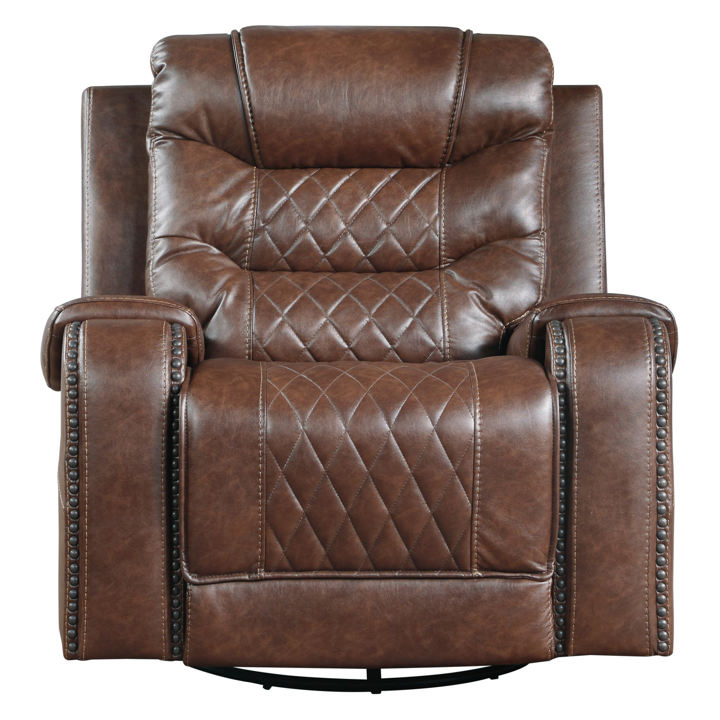 Luxurious Living Room Furniture 3pc Reclining Sofa Set Brown Breathable Faux Leather Upholstery Sofa Loveseat Swivel Chair, USB Ports, Power Outlets, Diamond pattern Stitching