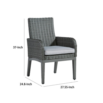 Asp 25 Inch Outdoor Armchair, Aluminum Frame, Gray Polyester Upholstery