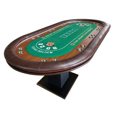 INO Design 96" Premium 10 Player Oval Brown & Green Speed Cloth Texas Holdem Casino Poker Table with Dimmable LED