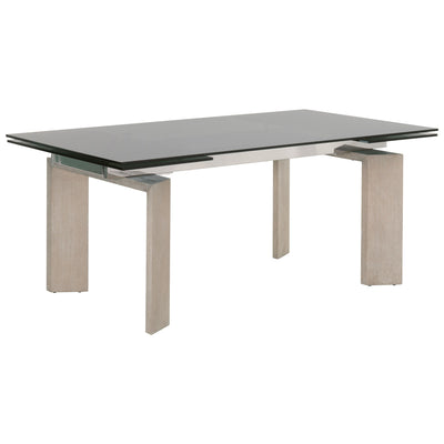 Tempered Glass Top Extendable Dining Table with Double Pedestal Base, Gray