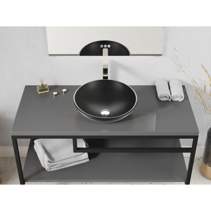 ANZZI Amalfi Round Glass Vessel Bathroom Sink with Matte Black Finish LS-AZ905MB