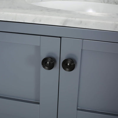 61'' Bathroom Vanity with Marble Top & Double Ceramic Sinks, 4 Doors, 2 Drawers, Open Shelf, Gray