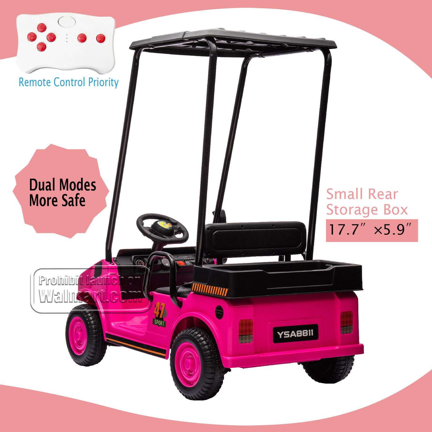 Pink,12V,Ride On Toy for Kids Ages 3+,12V4.5AH, Golf Maintenance Cart with Roof, Outdoor/Off road/Electric Car, Wide Big Seat, with 2.4G Remote Control, Ceiling, High/Low Speed, Gift for Boys Girls