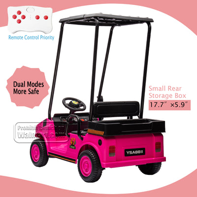 Pink,12V,Ride On Toy for Kids Ages 3+,12V4.5AH, Golf Maintenance Cart with Roof, Outdoor/Off road/Electric Car, Wide Big Seat, with 2.4G Remote Control, Ceiling, High/Low Speed, Gift for Boys Girls