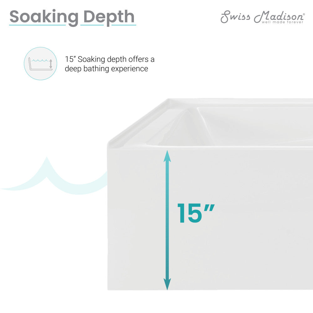 Swiss Madison Voltaire 72" x 36" Right-Hand Drain Alcove Bathtub with Apron and Armrest SM-AB555