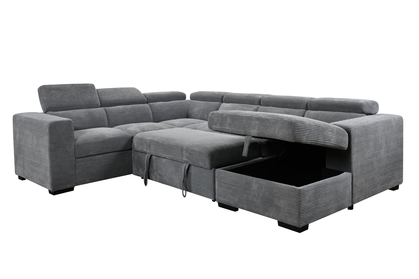 123" Oversized Modern U-Shaped 7-seat Sectional Sofa Couch with Adjustable Headrest, Sofa Bed with Storage Chaise,Pull Out Couch Bed for Living Room ,Dark Gray