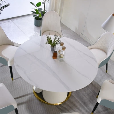 53 inch Modern sintered stone round dining table with stainless steel base with 6 pcs chairs