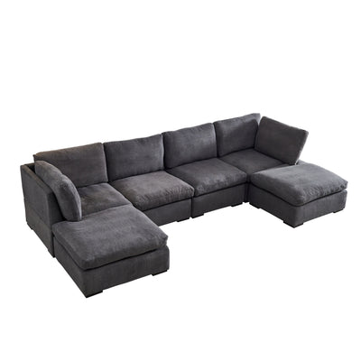 Modular Sofa with Ottoman,Filled with Down ,Soft Linen Fabric,Dark Grey