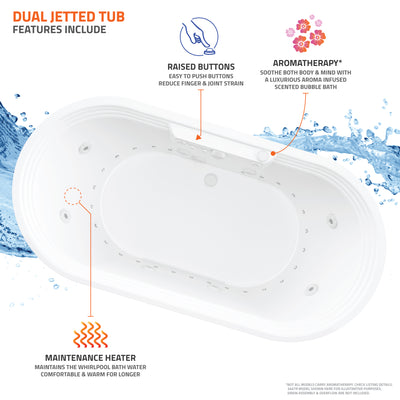Atlantis Whirlpools Embrace 34 x 71 Oval Freestanding Air & Whirlpool Water Jetted Bathtub 3471AD