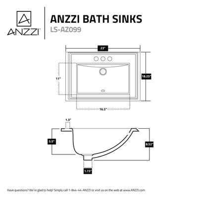 ANZZI Dawn Series Ceramic Drop In Sink Basin in White LS-AZ099