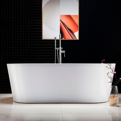 WoodBridge B0002 66" White Acrylic Freestanding Soaking Bathtub With Chrome Drain and Overflow