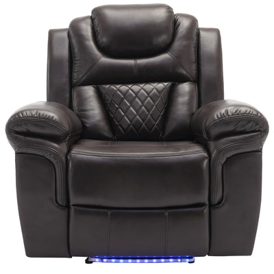 3 Pieces Recliner Sofa Sets Home Theater Seating Manual Recliner Chair with Center Console and LED Light Strip for Living Room, Brown