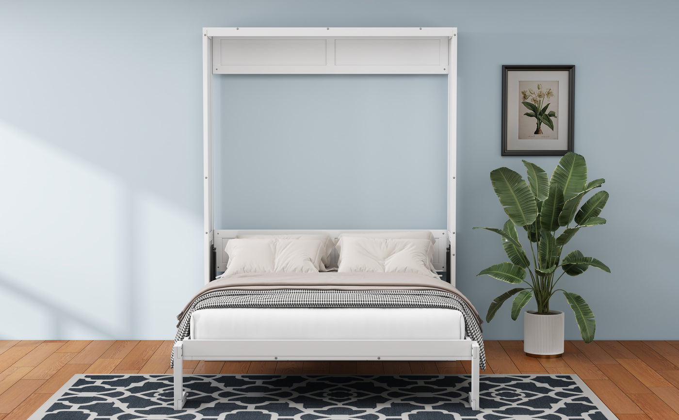 Queen Size Murphy Bed with 1 Side Cabinet Storage Shelf, 68-inch Cabinet Bed Folding Wall Bed with Desk Combo Perfect for Guest Room, Study, Office,White(old sku:BS300491AAC)