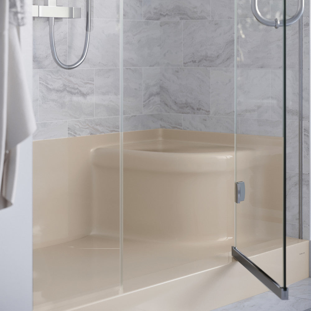 Swiss Madison Aquatique 60" x 32" Single Threshold Shower Base With Left Hand Drain and Integral Right Hand Seat in Biscuit SM-SB537BV