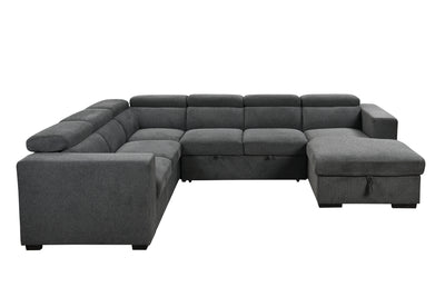 123" 4 in 1 Modern U-Shaped 7-seat Sectional Sofa Couch with Adjustable Headrest, Sofa Bed with Storage Chaise,Pull Out Couch Bed for Living Room ,Dark Gray